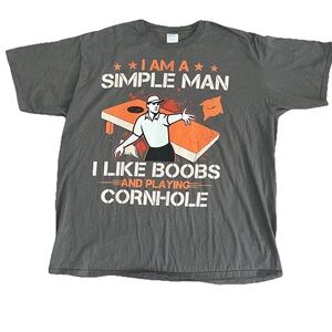 Port & Company Mens 2XL Gray Simple Man I Like Boobs Graphic Tee T-shirt